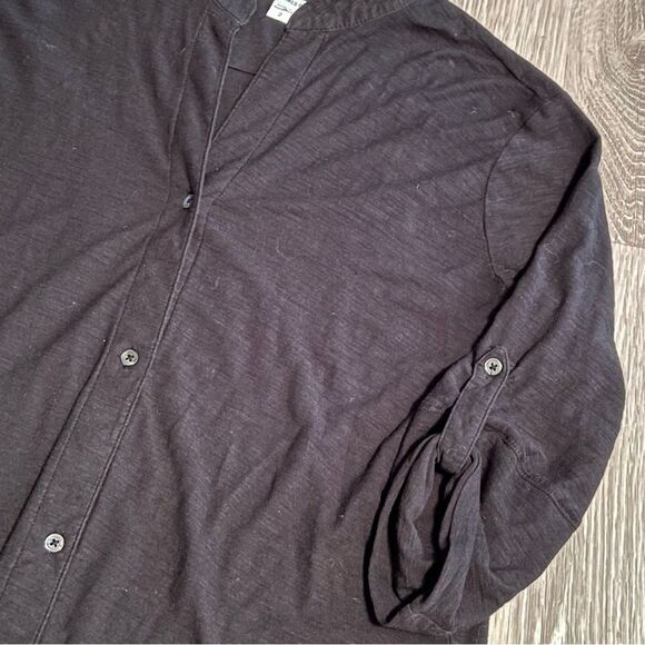 JAMES PERSE Black Jersey Slub Knit Open V Neck Button Down 3/4 SleeveTop M (2) - Picture 8 of 8